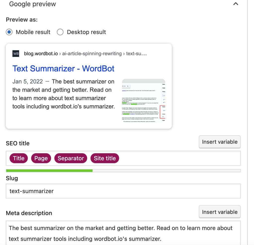 Yoast SEO Plugin allows you to put in a strong description for your content creator blog posts