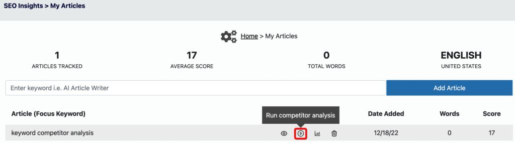 Click the play button to run seo keyword competitor analysis
