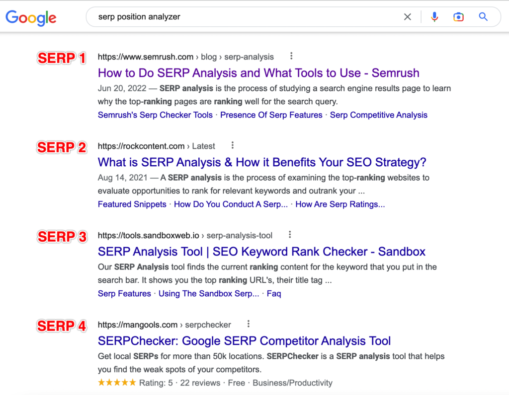 An exmaple of SERPs in Google